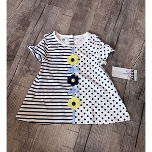 NWT Kids Headquarters Navy Stripe Dot Floral Dress Size 3T